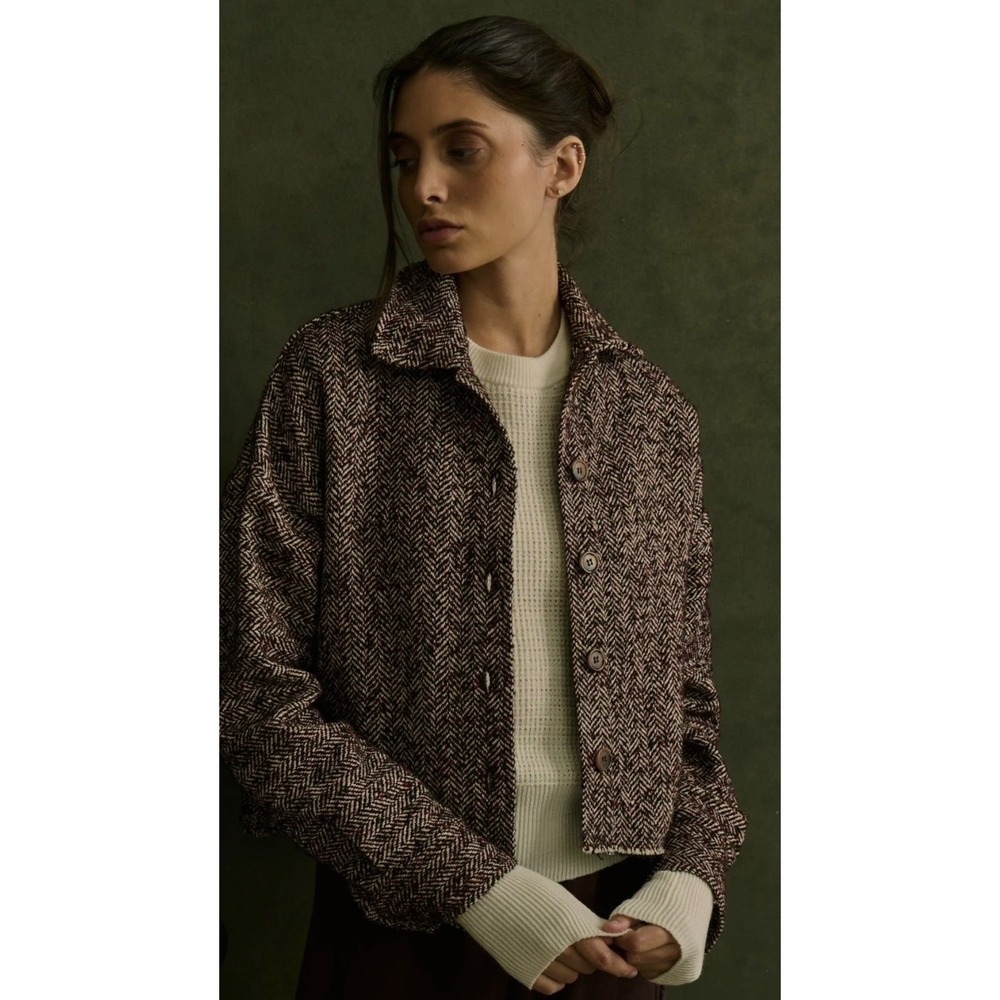 Pharaoh Esme Crop Shirt 1/S Herringbone Burgundy Jacket Raw Hem Designer USA